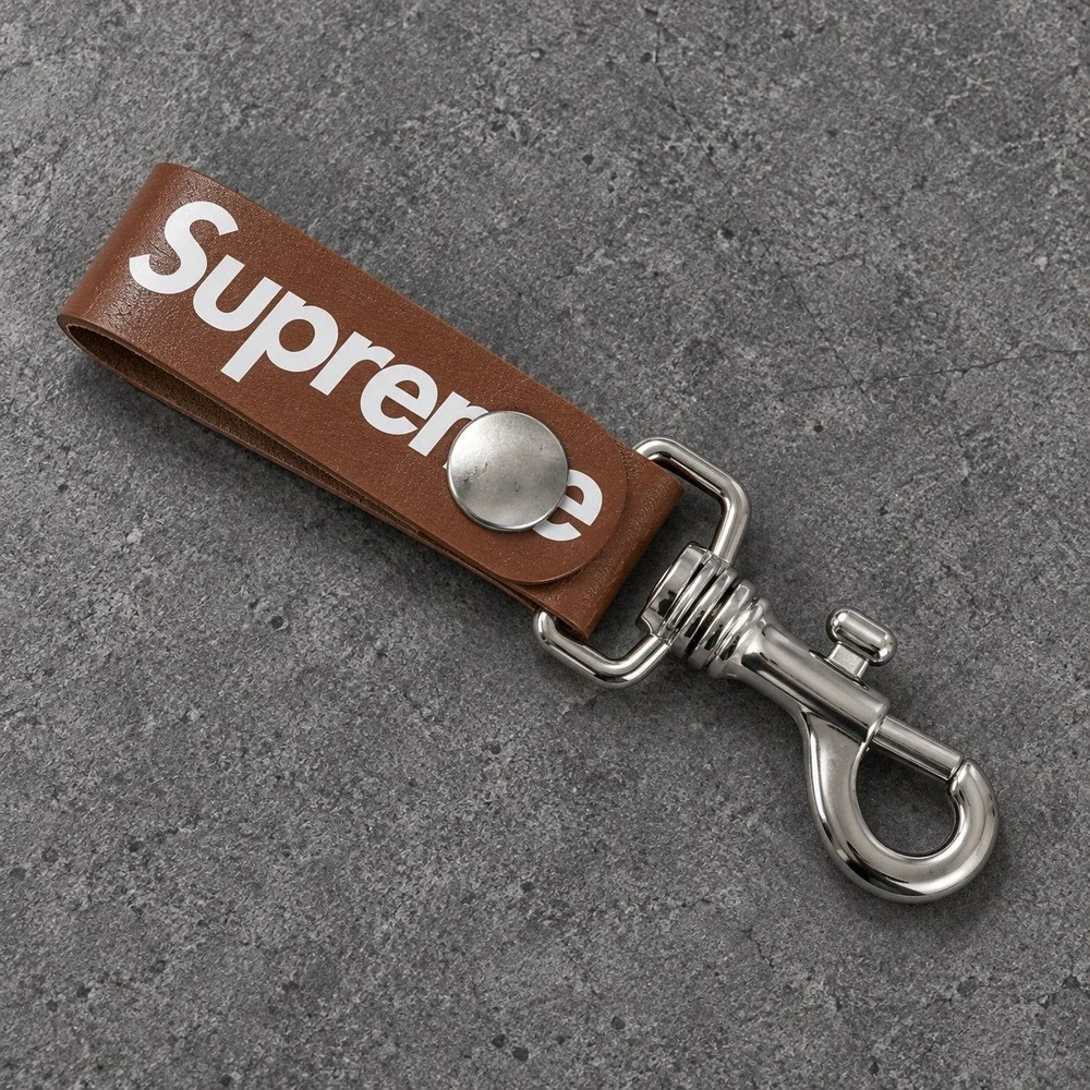 Supreme Leather Key Loop Brown Silver Swivel Lobster Clasp Logo Keychain OS EXCL